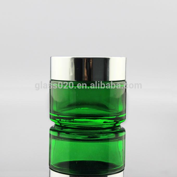 En gros pot 5 10 15 20 30 50 100g crème cosmétique en verre vert vide avec le couvercle argenté